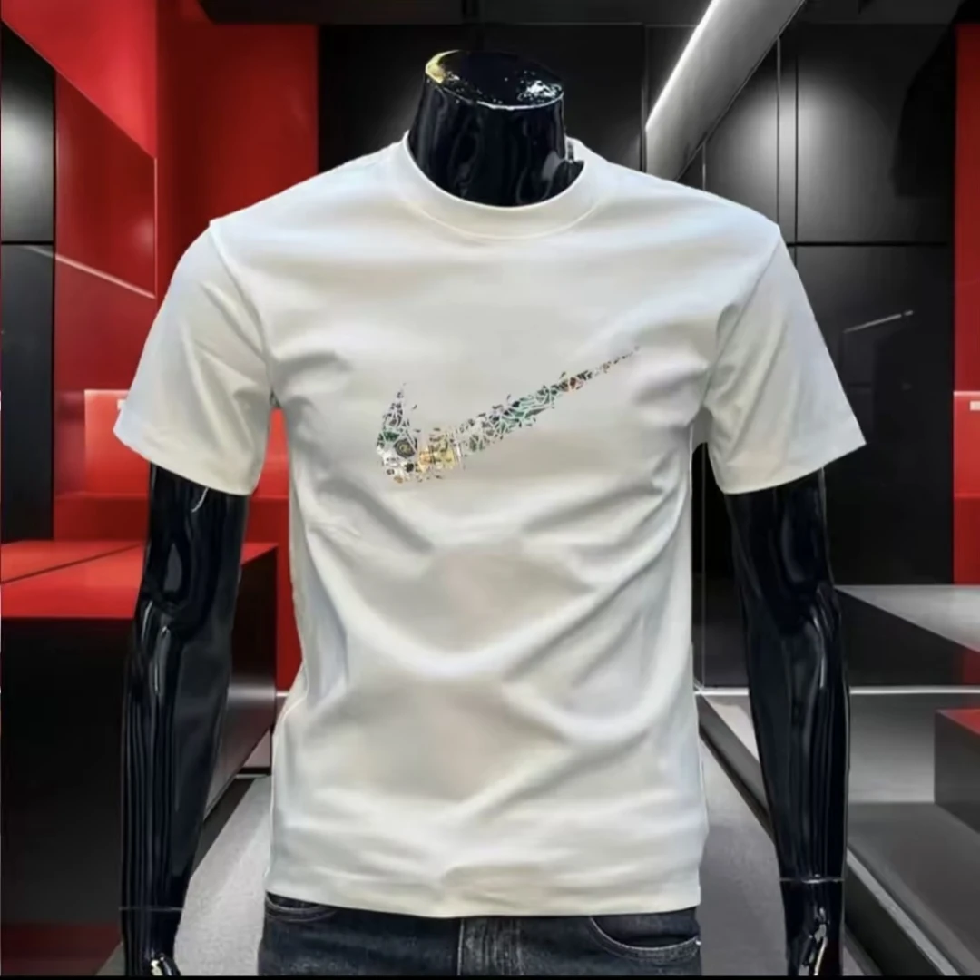 高端重磅短袖T恤男士男装2025年半截袖圆领百搭潮流印花上衣