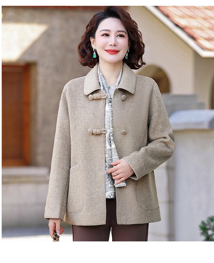 中老年女装气质双面毛呢外套妈妈装时尚宽松短款大衣