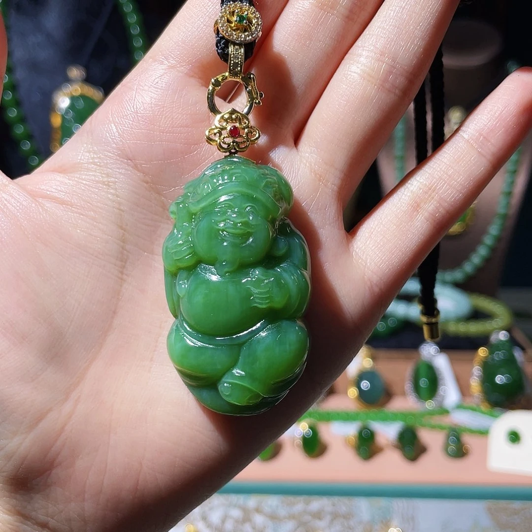 和田玉（碧玉）18K金镶嵌吊坠(不含链)