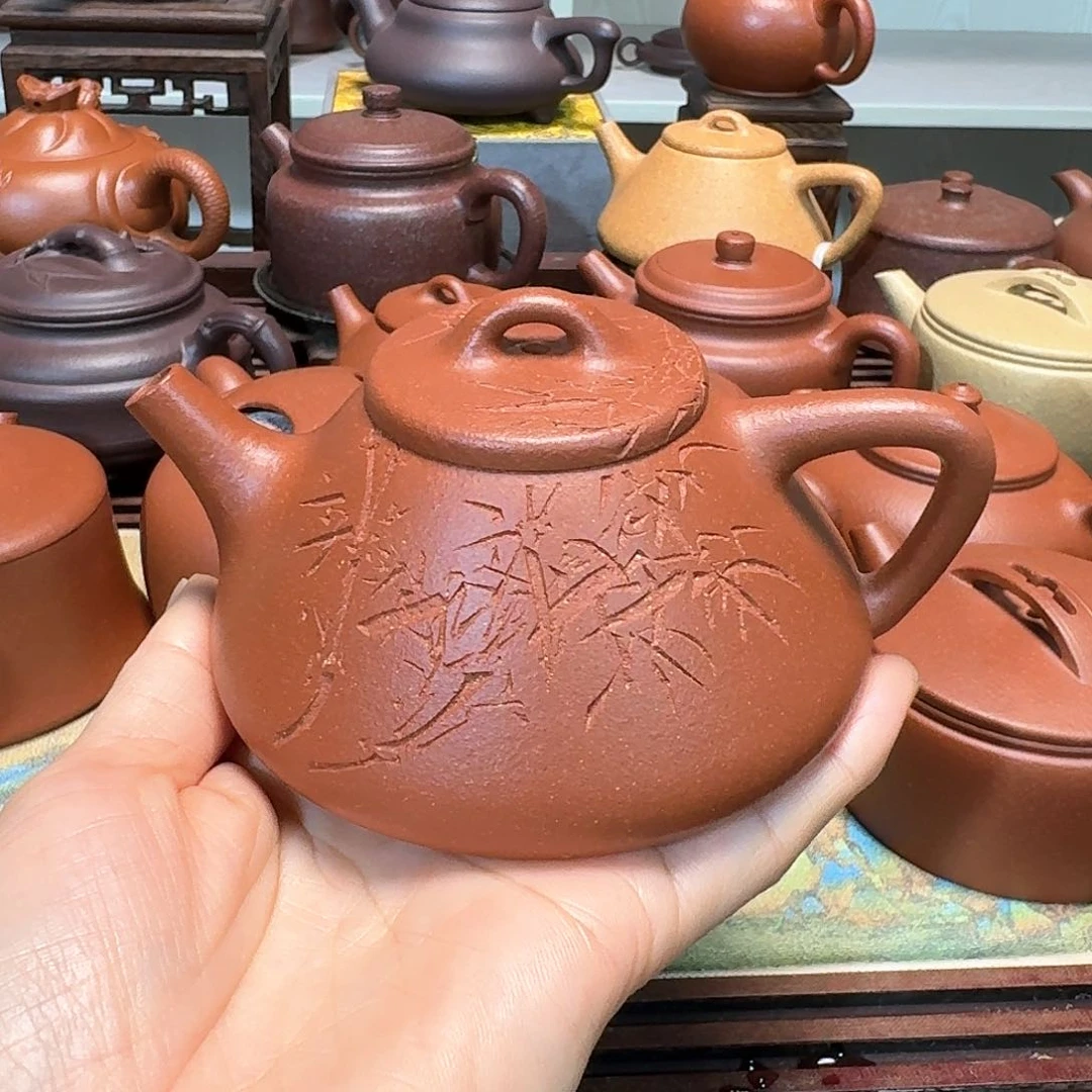 紫砂茶壶红降坡半手工