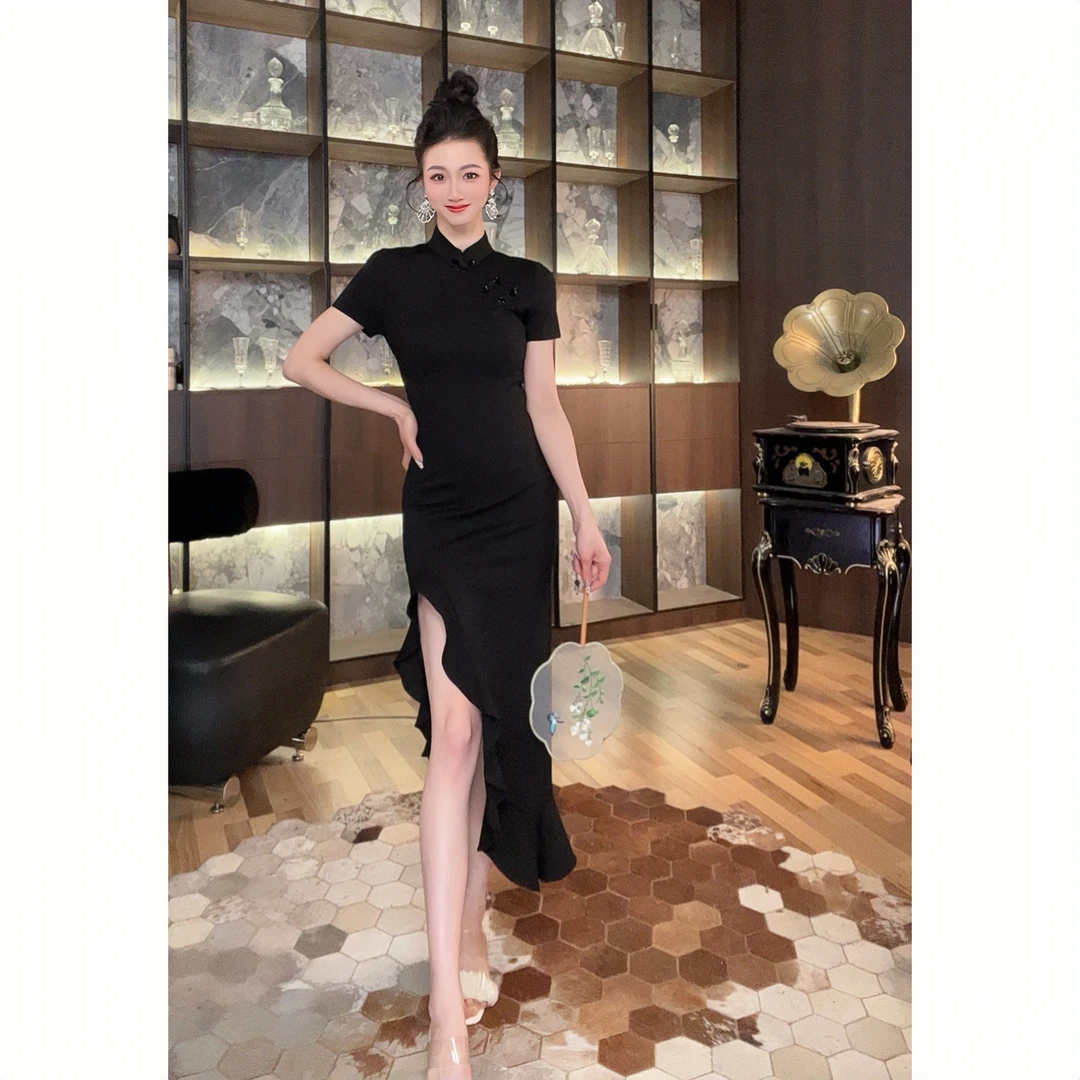 30157性感显瘦复古气质优雅收腰修身时尚国风春夏中长款名媛旗袍