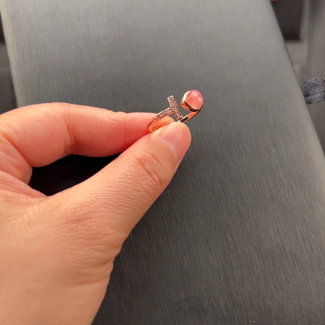 银S925镶嵌菱锰矿（红纹石）戒指