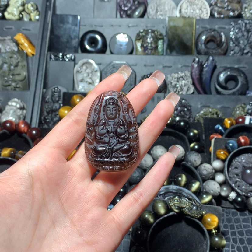 【闪购商品】黑曜岩颈饰未镶嵌九*刻磨砂鼠不退换