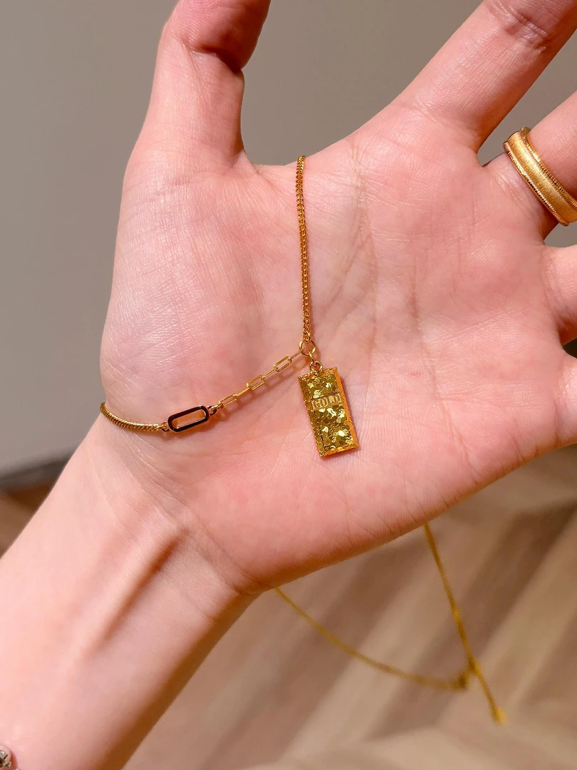 铜合金项链 A1149小方块碎冰冰项链女百搭轻奢金色小众饰品锁骨链