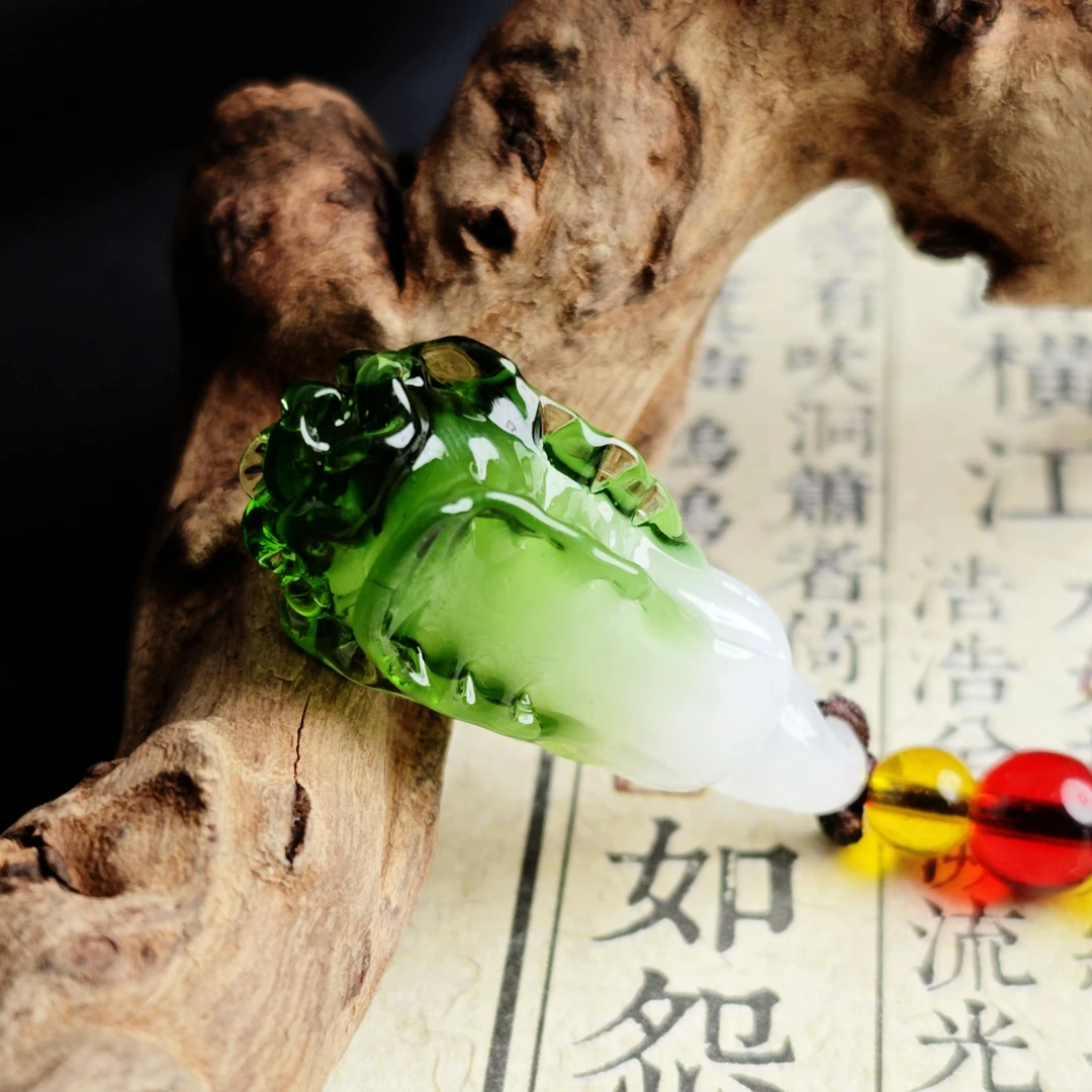美琉老琉璃 纯手工热塑琉璃小白菜挂链精美饰品挂坠