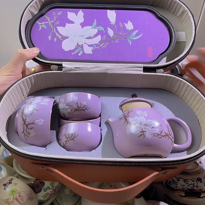 颜瓷茶器直播链接紫汝玉兰皮箱套装