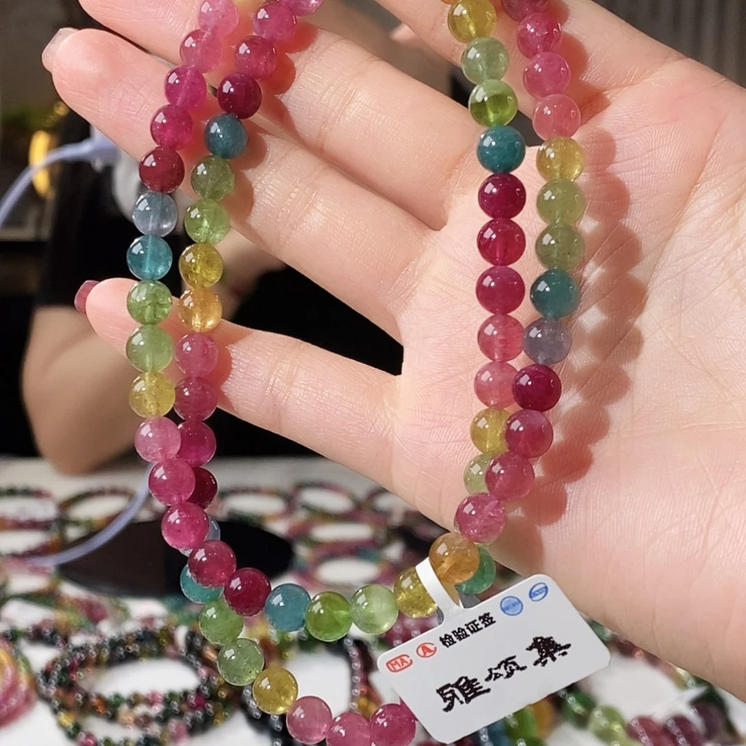 未镶嵌手链碧玺G2643三圈颜色微差