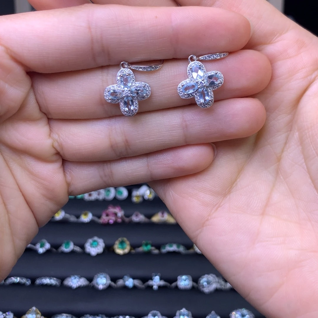 海蓝宝石耳坠银S925镶嵌