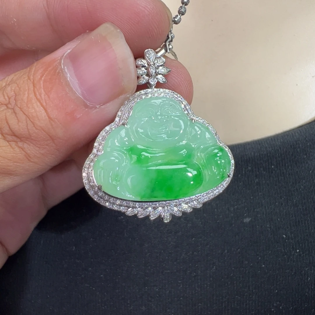 翡翠18K金镶嵌吊坠(不含链)
