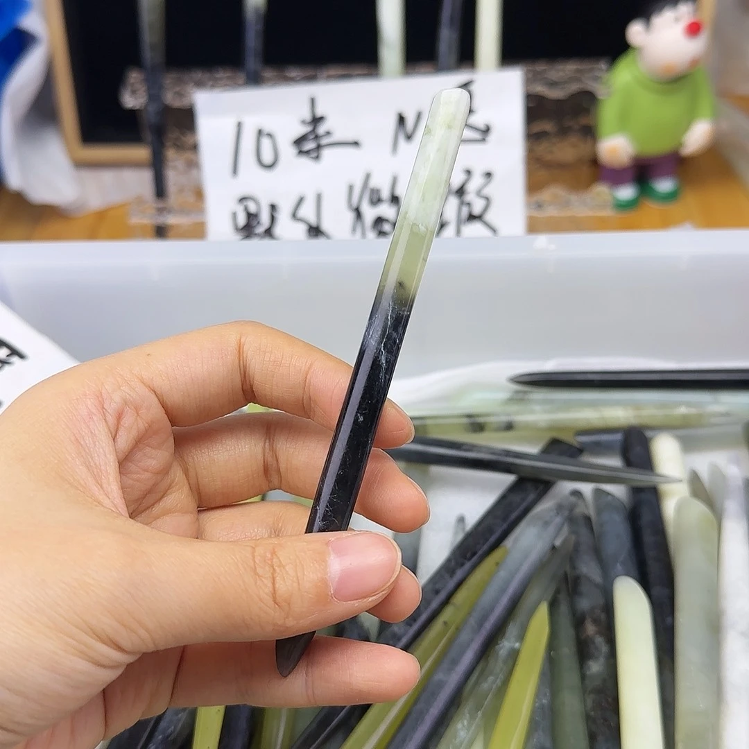 蛇纹石玉发饰合金青*青