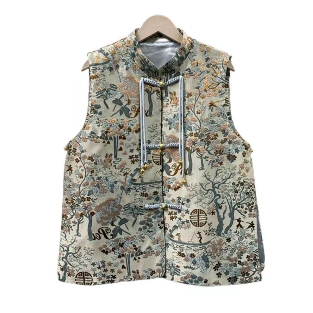 发财树  新中式时尚轻奢气质立领提花马甲女百搭设计感