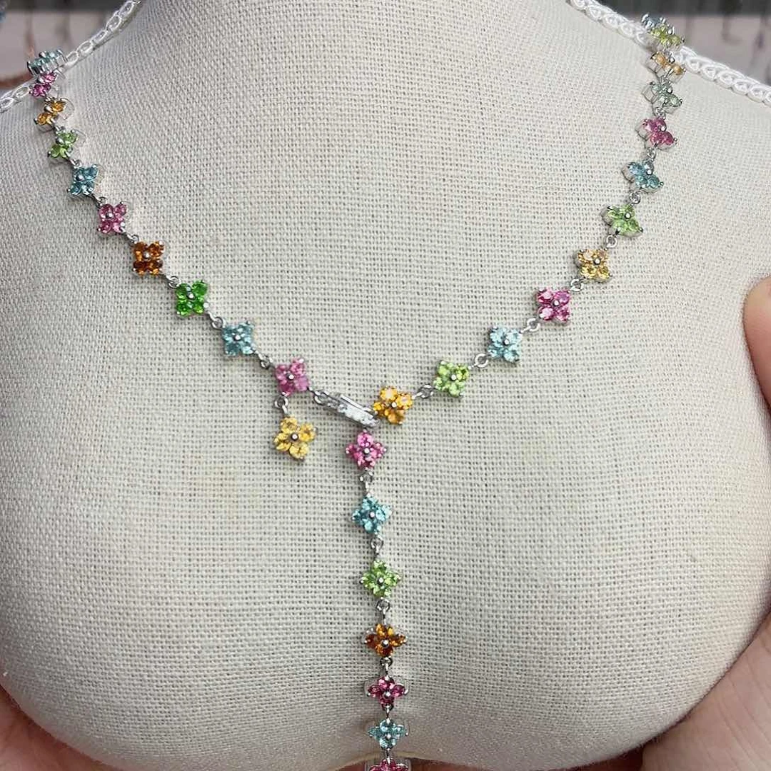 银S925镶嵌项链碧玺天然