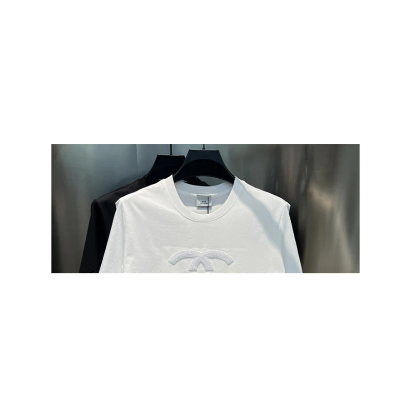 193#夏季新款潮牌百搭轻奢刺绣男装时尚高品质简约休闲男士短袖