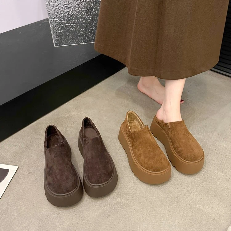 【加绒-单里】两穿厚底增高勃肯鞋女鞋2024新款秋冬雪地靴乐福鞋