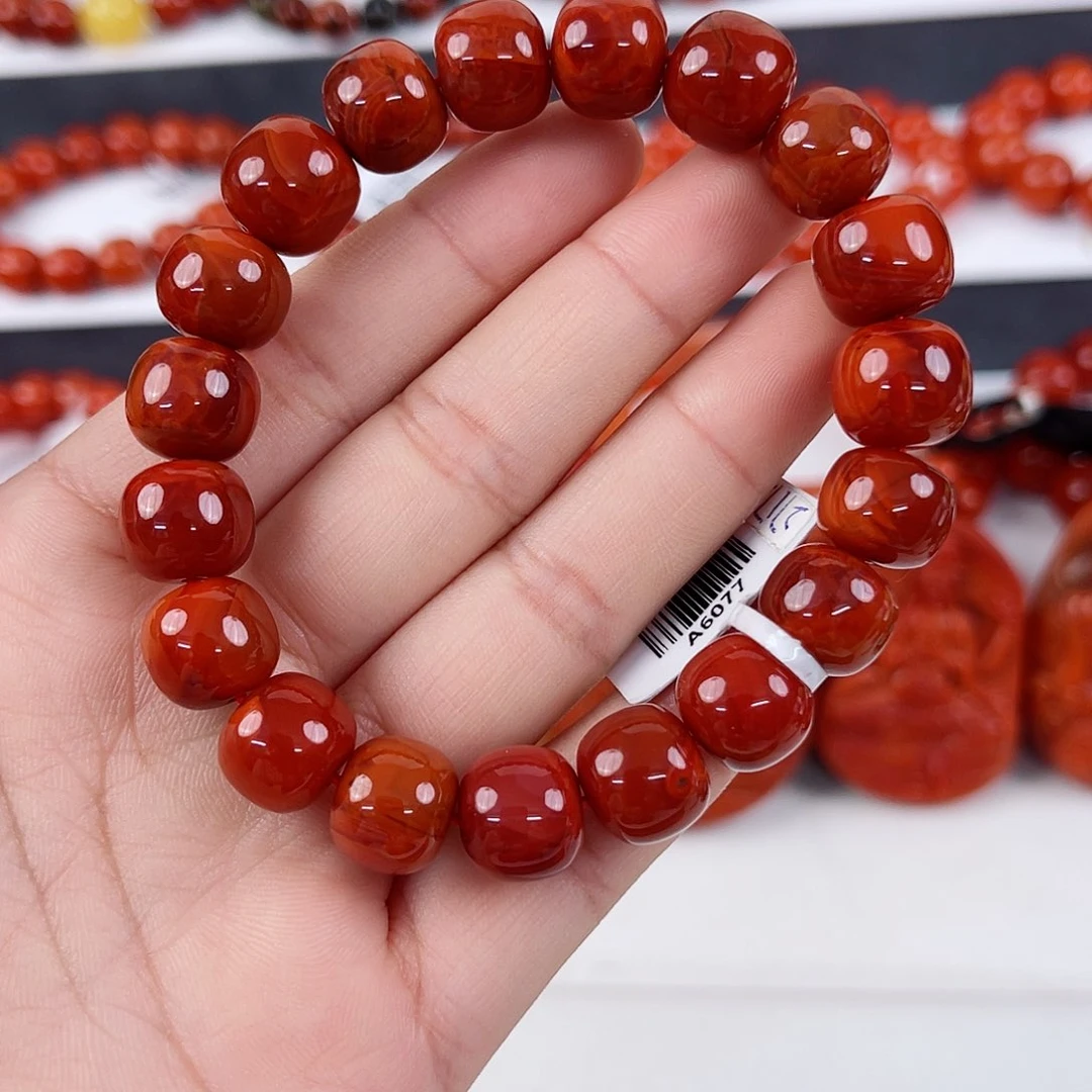 手串未镶嵌南红玛瑙鸿**头瓦西牛血红老型单圈11mm