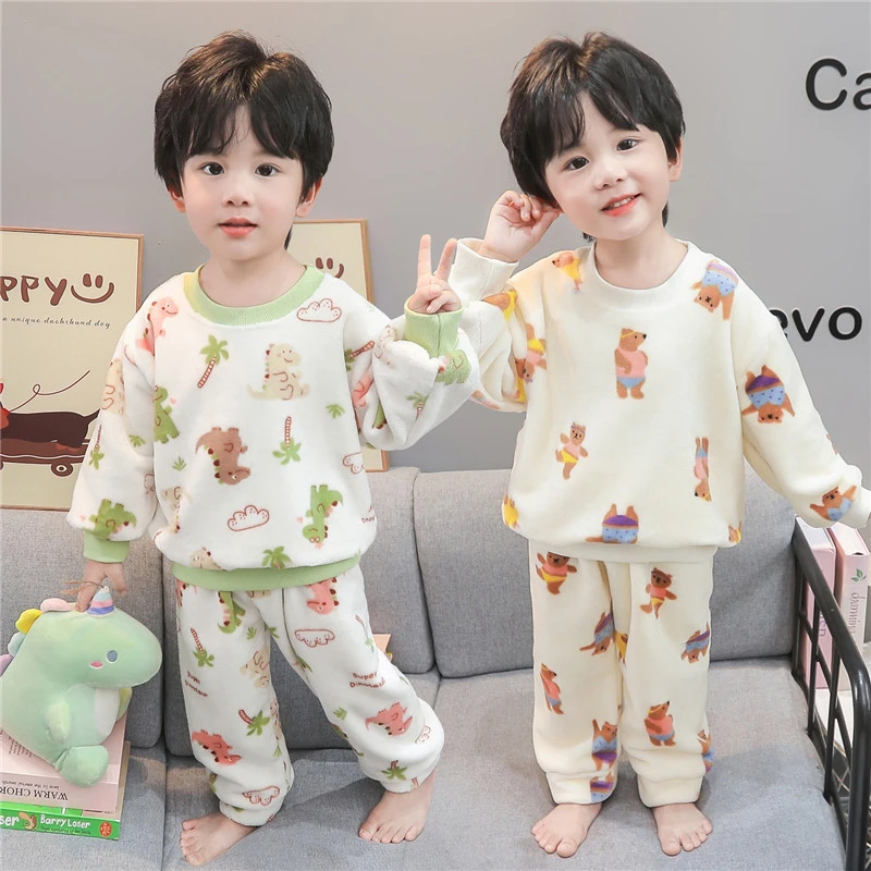 儿童珊瑚绒睡衣男童秋冬款2025新款女孩宝宝法兰绒冬季家居服套装