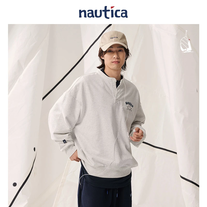 nautica白帆 日系重磅休闲经典半开襟针织卫衣KW5330