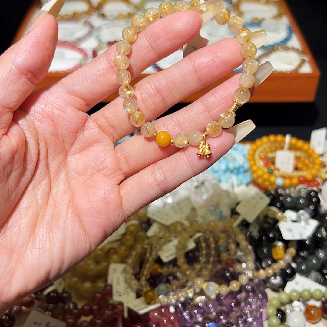 银S925镶嵌手链烟晶金发晶065