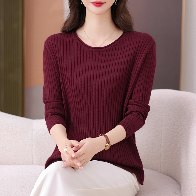 大码针织衫女款爆款2025新款秋季圆领宽松版型简约百搭休闲打底衫