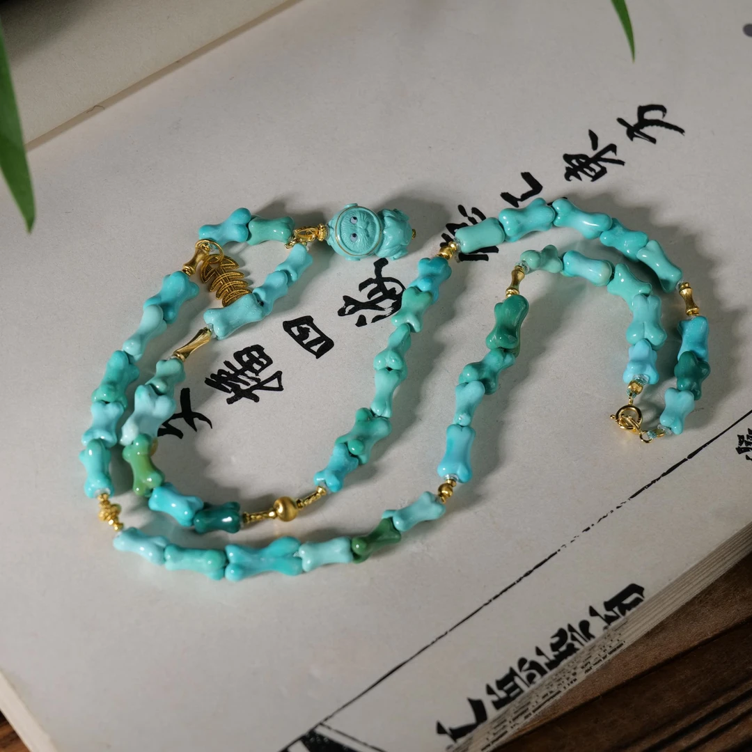 【世间臻宝】18K绿松石DIY项链/Q1623/多样性发一件/5mm+/44cm/孤