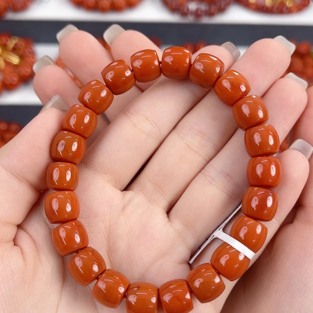 南红玛瑙未镶嵌瓦西柿子红满肉10mm手串