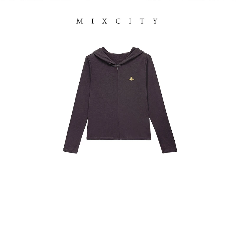 【MIXCITY亚楠家】星球衫◆半拉链刺绣连帽纯羊毛打底衫9205