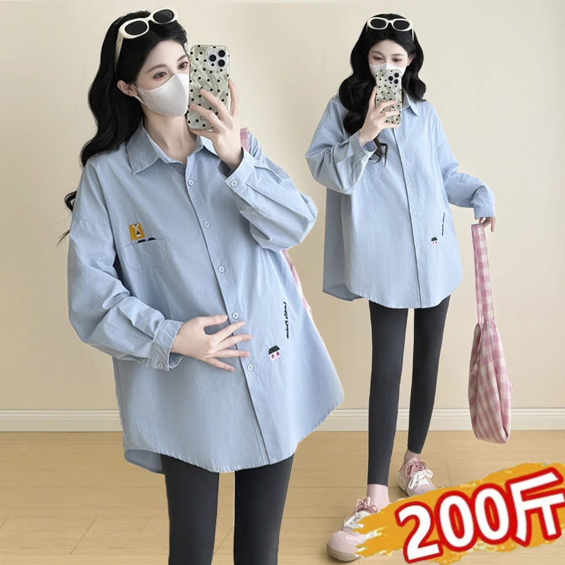 2025秋季新款孕妇装衬衫春秋外穿大码时尚减龄休闲宽松上衣200斤