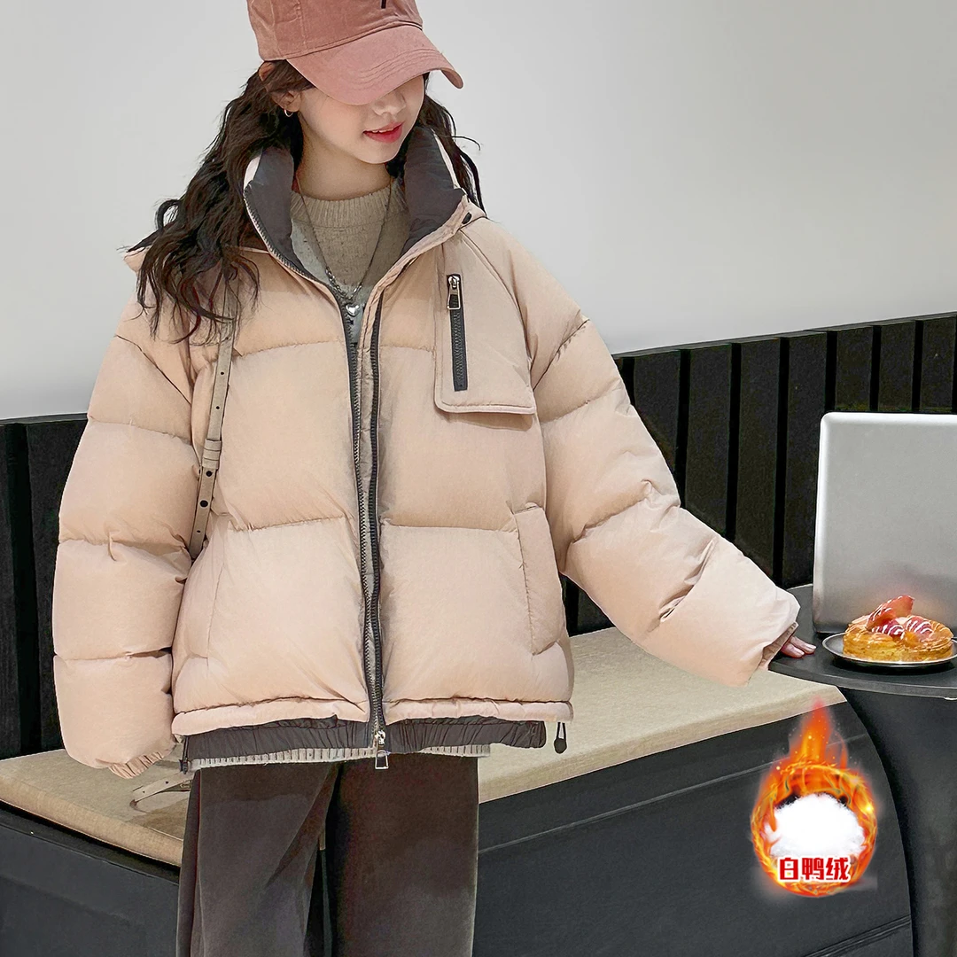 女大童白鸭绒羽绒服洋气青少年初高中生连帽外套加厚保暖羽绒内胆