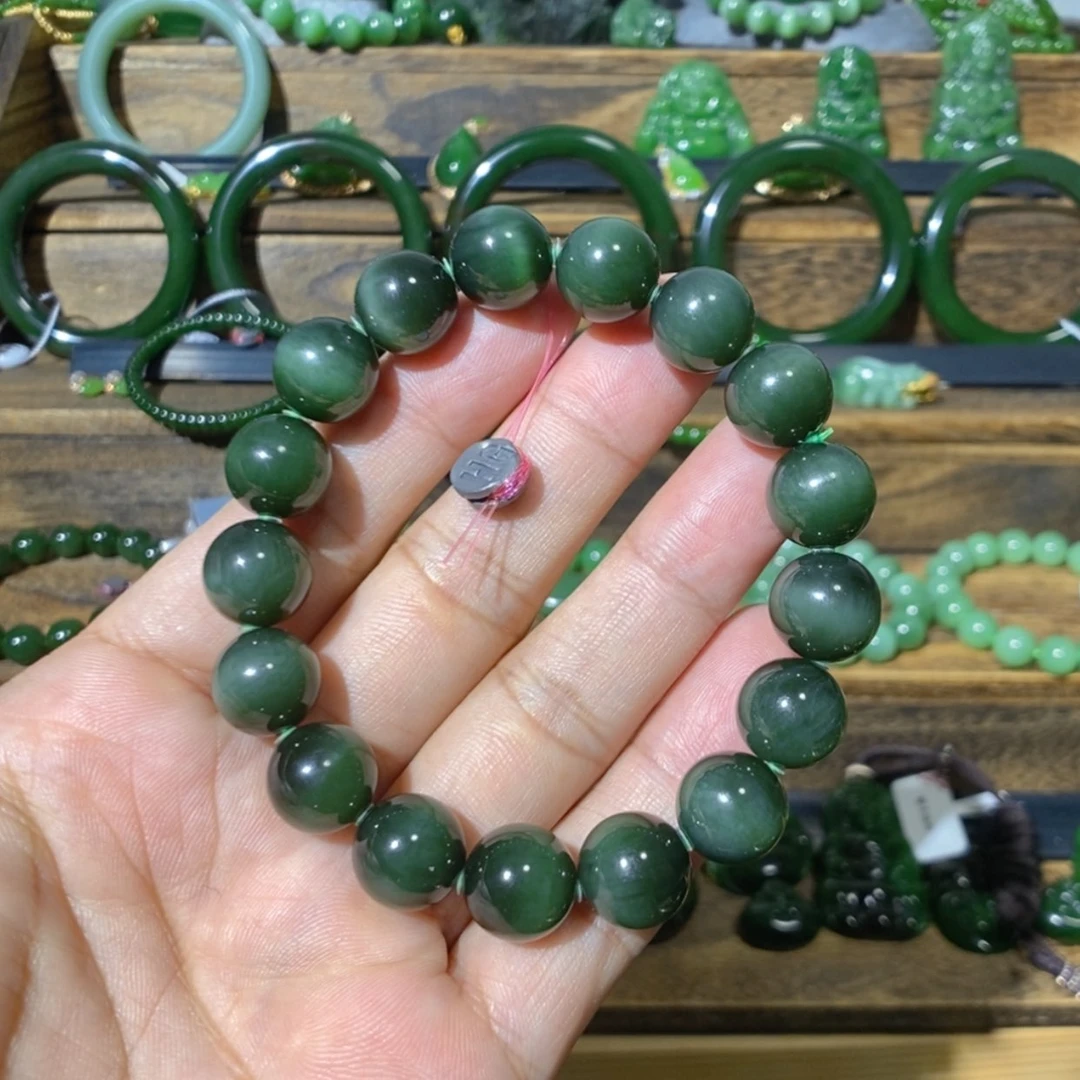 【闪购商品】和田玉未镶嵌吊坠(不含链)阿富汗黑猫眼手串 12