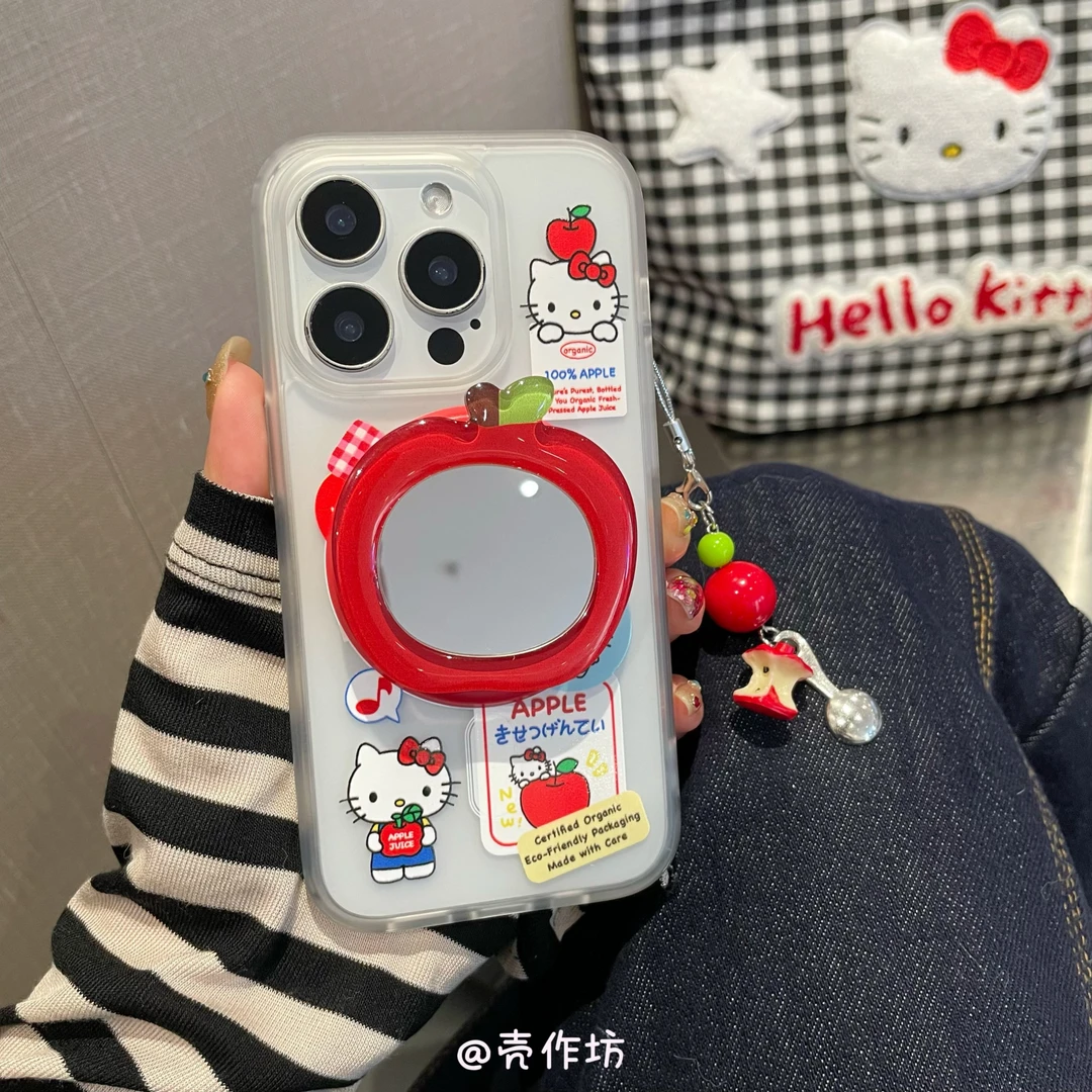 苹果镜面磁吸支架手机壳适用16promax/15/14/13防摔卡通kitty猫