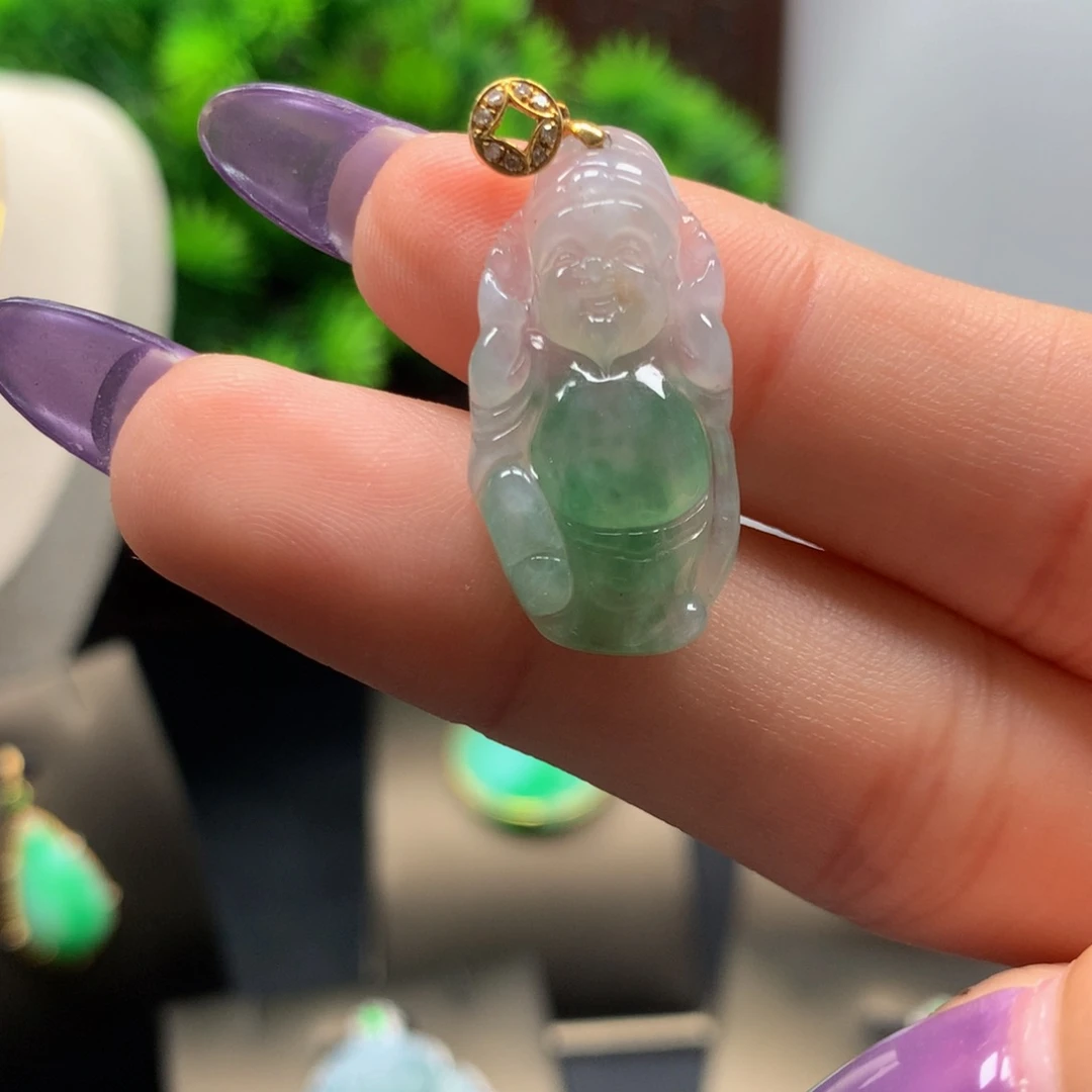 翡翠18K金镶嵌吊坠(不含链)