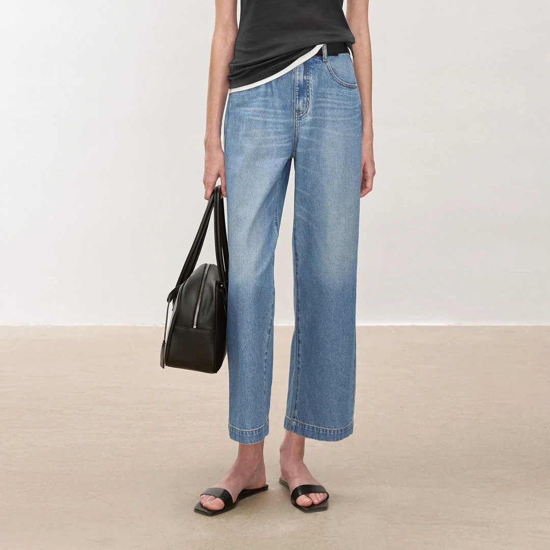 复古高腰九分直筒醋酸牛仔裤女百搭休闲裤 LGD2FSN001