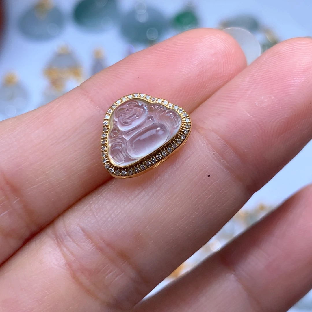 翡翠18K金镶嵌吊坠(不含链)佛公