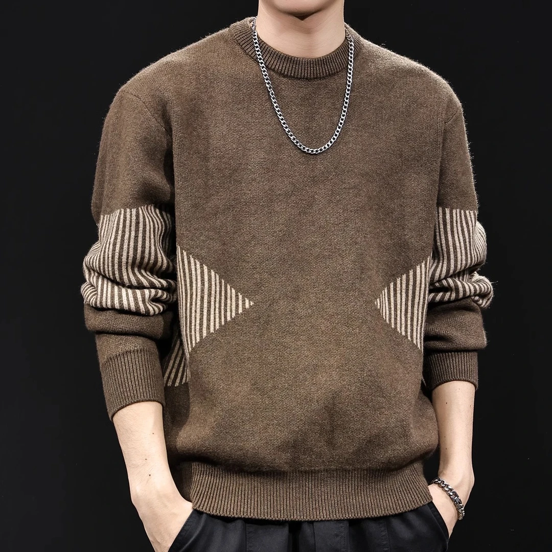 潮龛重磅细腻毛衣男冬季2024新款慵懒风条纹针织潮牌保暖男士秋冬