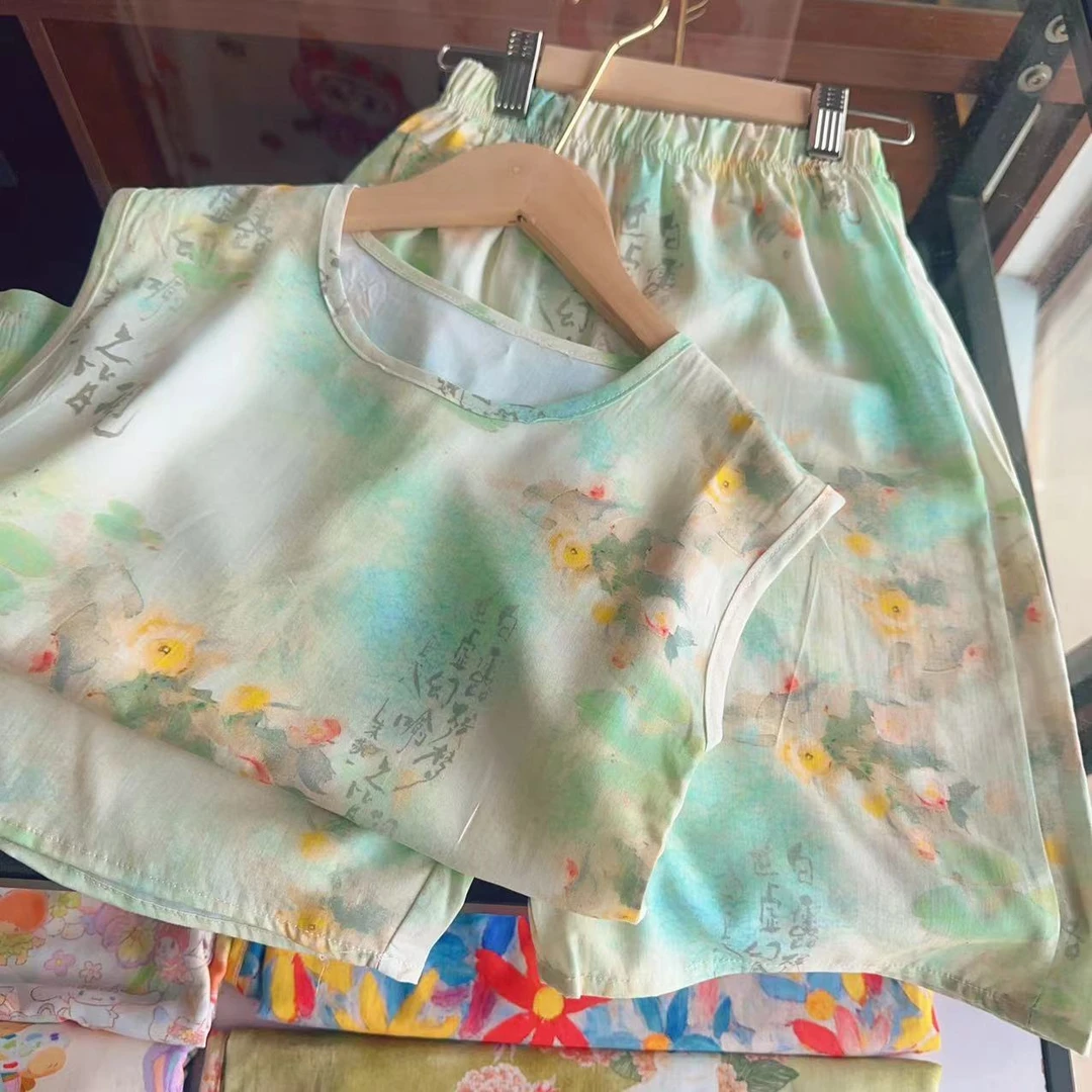135花束背心    棉绸亲子套装2025夏季女童套装