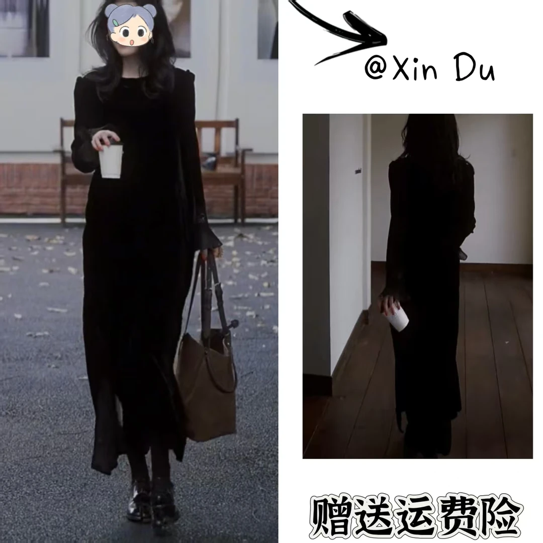 2025秋季新款时尚显瘦气质女士网红洋气连衣裙百搭款D23384