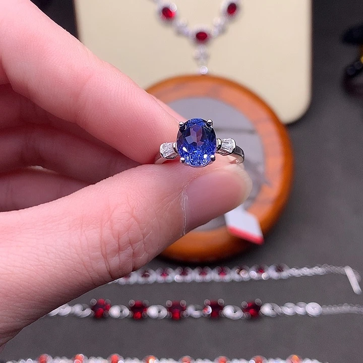 戒指蓝宝石银S925镶嵌矢车菊