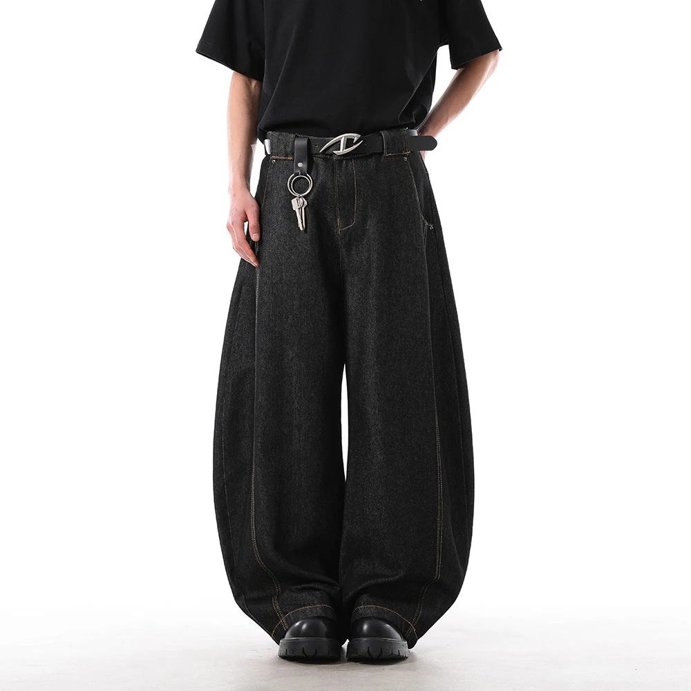 美式复古阔腿宽松弯刀牛仔裤男女高级感休闲宽松痞帅炸街裤子-19