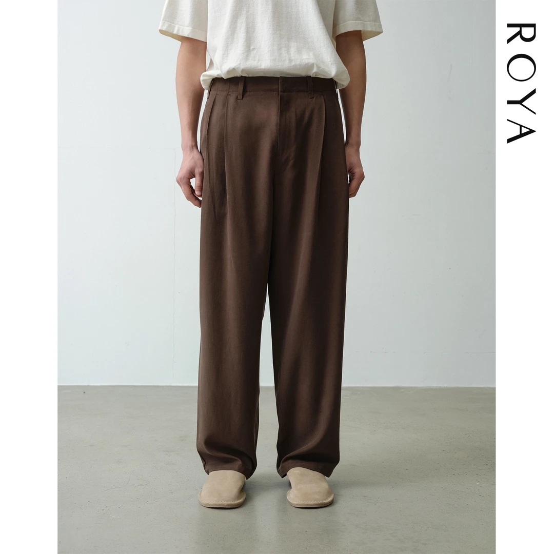 ROYA丨天丝亚麻打褶宽松休闲西裤微廓形都市通勤男士休闲西裤