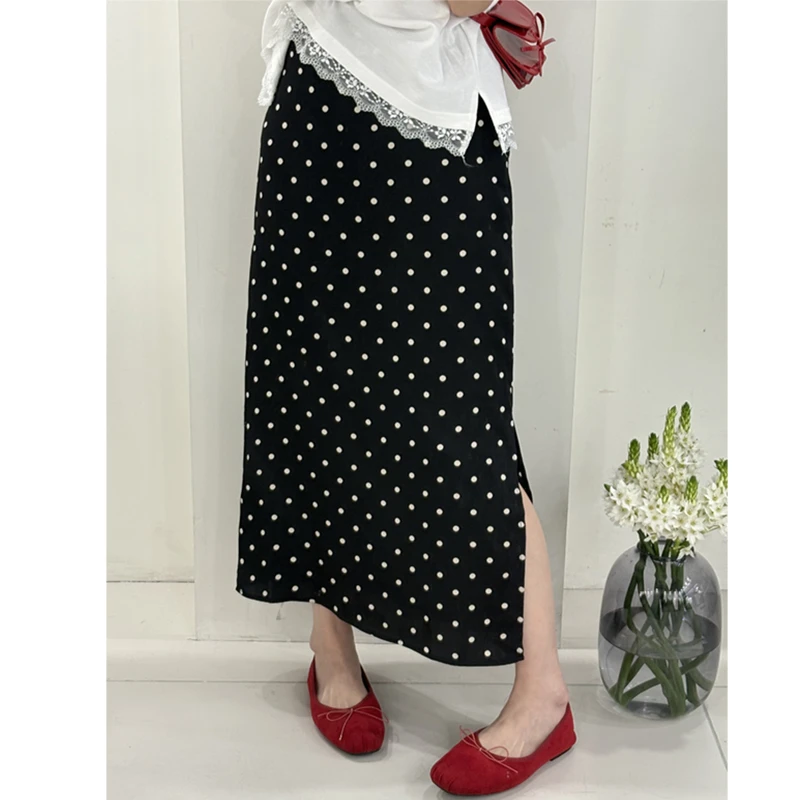 法式浪漫 黑色波点半身裙 2025夏新款 女 高腰显瘦A字鱼尾裙
