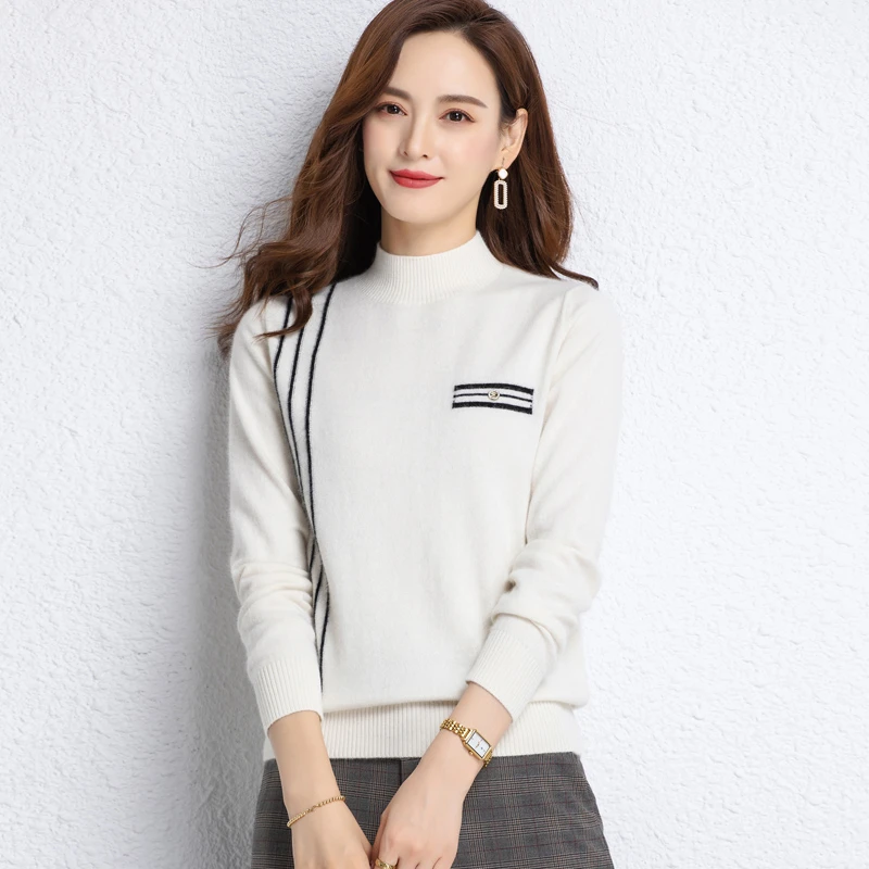 2025年秋冬休闲百搭中老年妈妈款半高领濮院羊毛衫针织兔绒打底衫