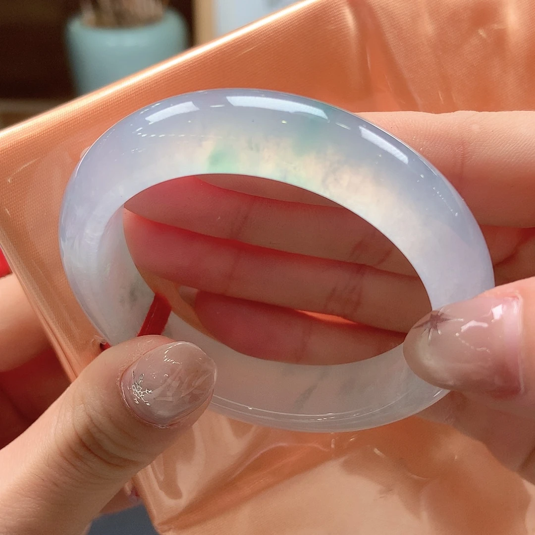 翡翠未镶嵌手镯白冰炸光飘花30号