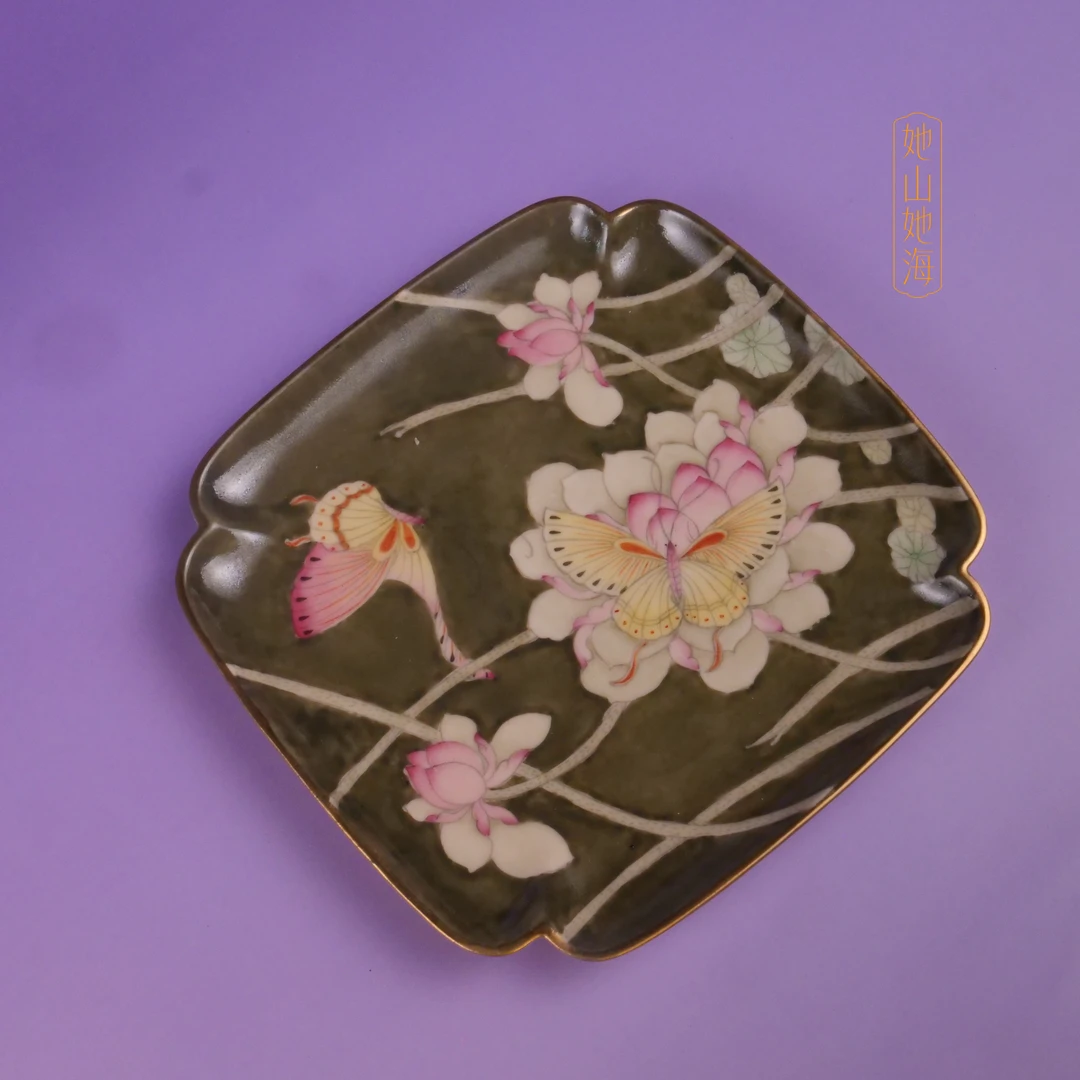 她山她海【了物清风荷田海棠方盘】高温陶瓷手绘轻奢壶承碗托