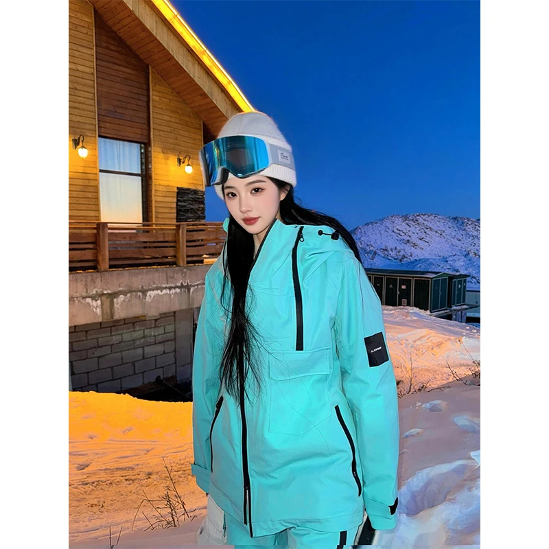 KSKM蓝色滑雪服套装女2025秋冬新款多链设计高级感单双板雪服外套