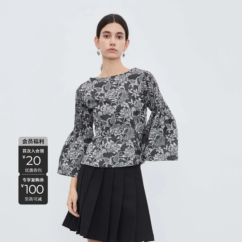 S·DEER圣迪奥国风印花复古潮流精致时尚设计感宽松秋季女装上衣