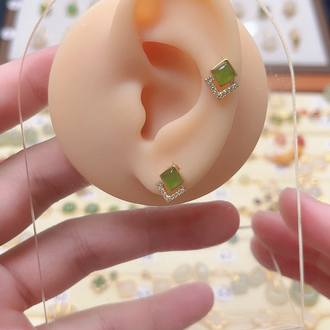 银S925镶嵌和田玉耳饰