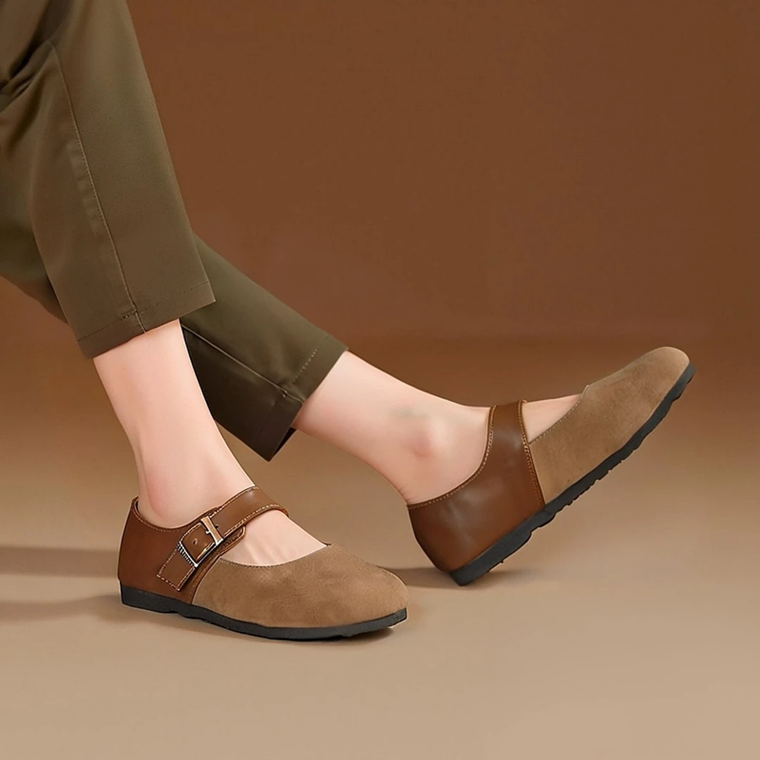 真皮勃肯鞋软底软面玛丽珍鞋女2025春秋款复古一脚蹬浅口单鞋