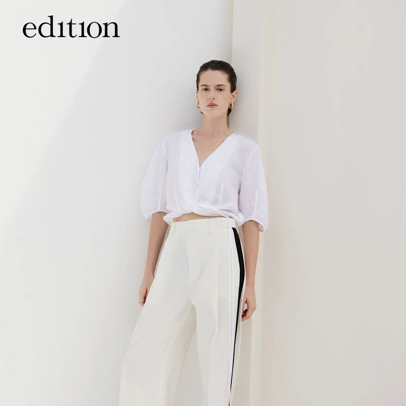 【赵老板专属】edition泡泡袖短款亚麻气质上衣#EBC2TOP021