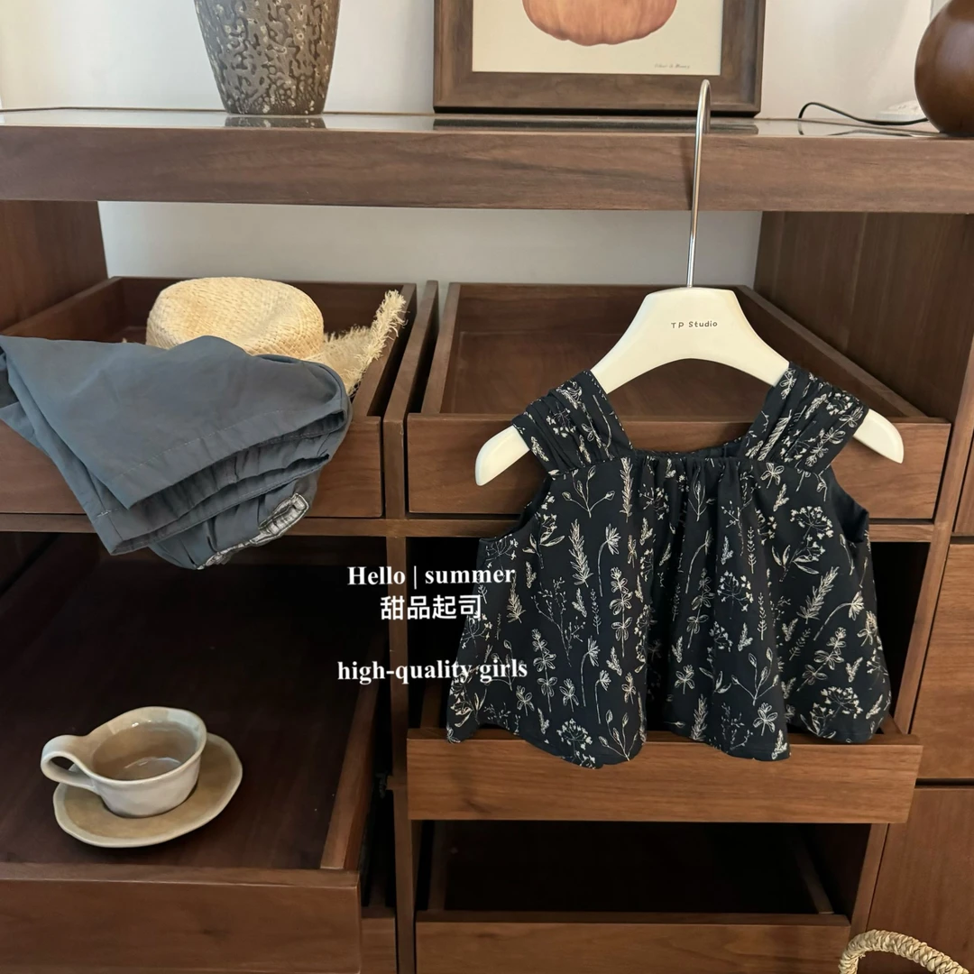 【甜品起司】复古森系！女宝宝高级感碎花娃娃衫弯刀阔腿裤套装洋气