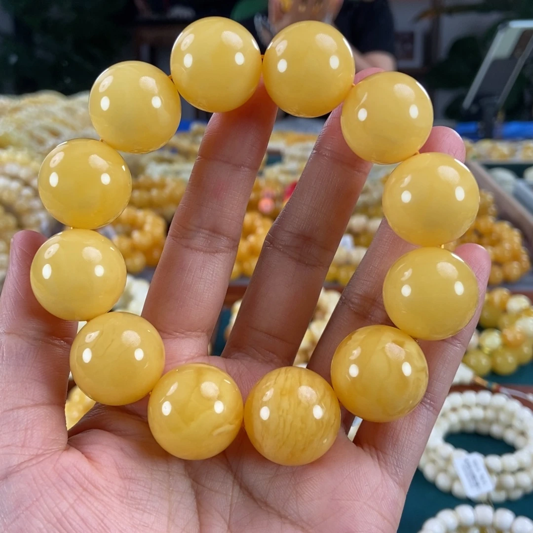 琥珀未镶嵌珠宝奇石21+白花蜡圆珠64.2